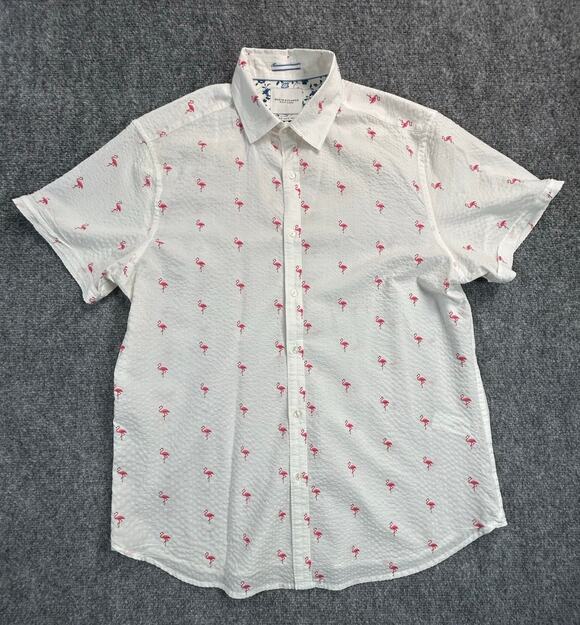 DENIM & FLOWERS Other - Denim & Flower Ricky Singh Flamingo Camp Shirt Men's Medium White Button Up